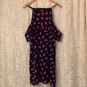 Watermelon Shift Dress with Cold Shoulder